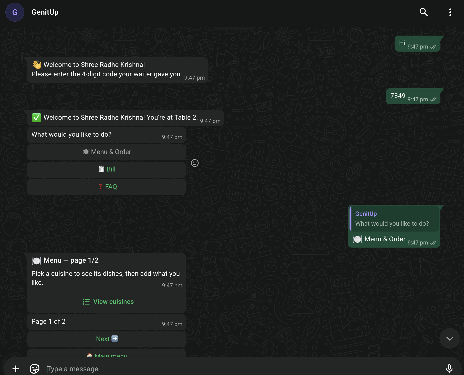 GenitUp WhatsApp ordering chat